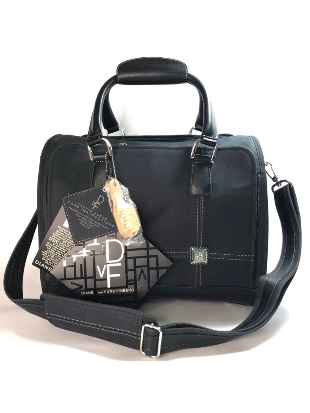 Diane Von Furstenberg Black Micro Suede Travel Carry-On Bag